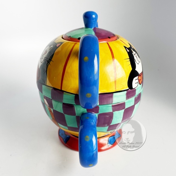 Ceramic Tea Pot Set 3pc Cup Lid Pot Catzilla by Candace Reiter 2001 Cat Lover - Picture 6 of 13